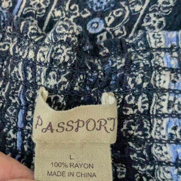 PASSPORT Blue India Print High Rise Pull On Palazzo Capris Pants; Size L - Picture 3 of 4